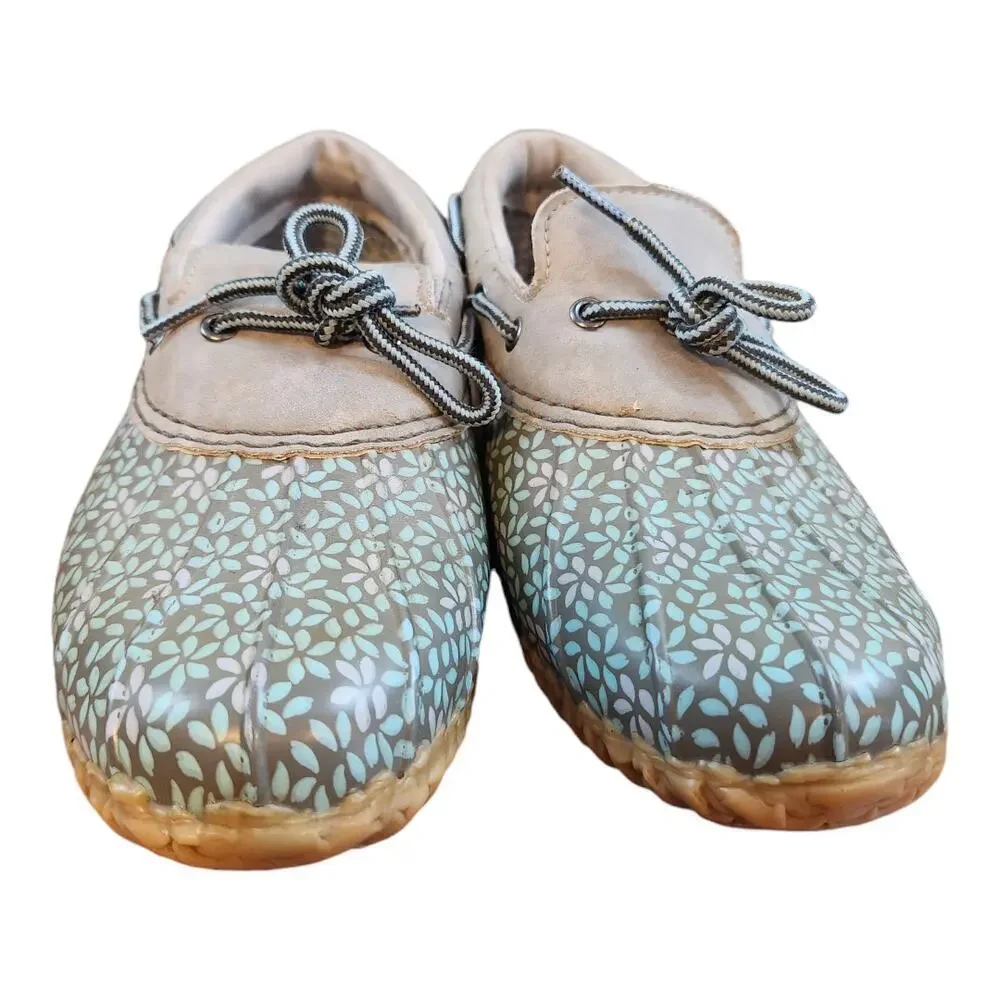 JBU Gwen Garden Ready Duck Shoes Women 7.5 Green Floral Slip On JB19GGR06